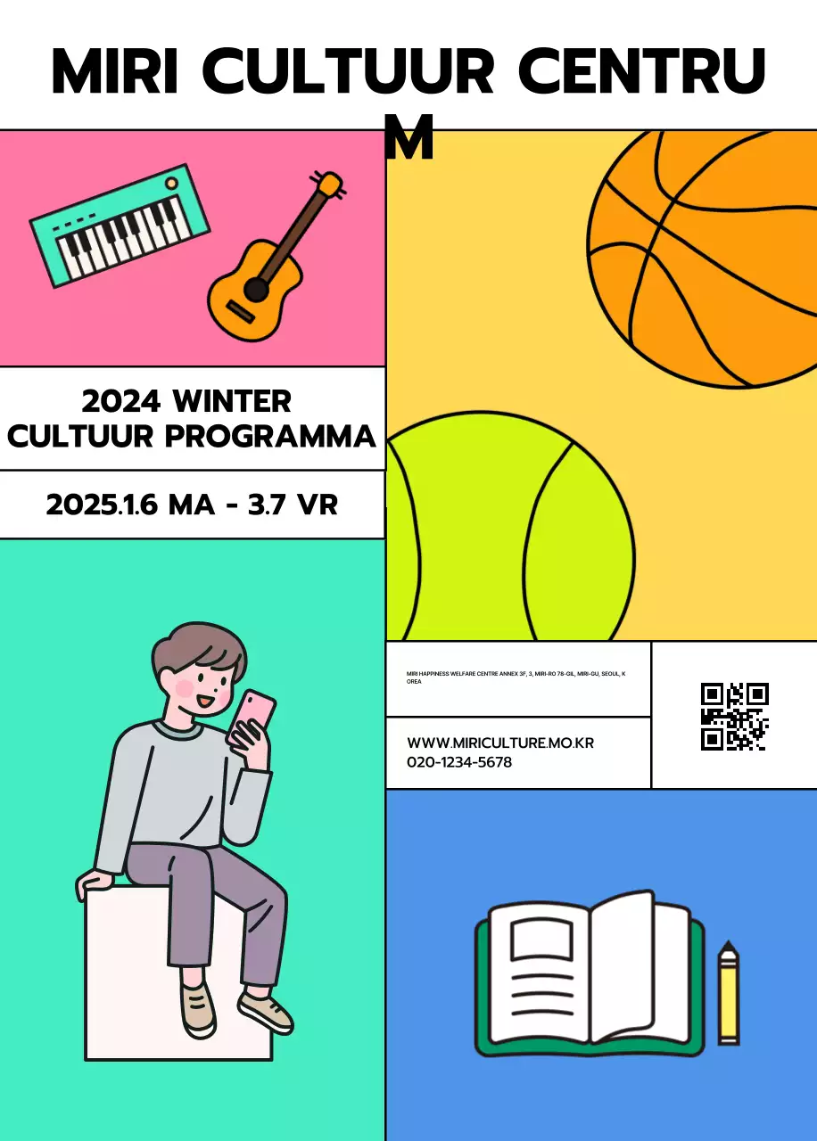 Promoot programma's van popcultuurcentra met verschillende illustraties