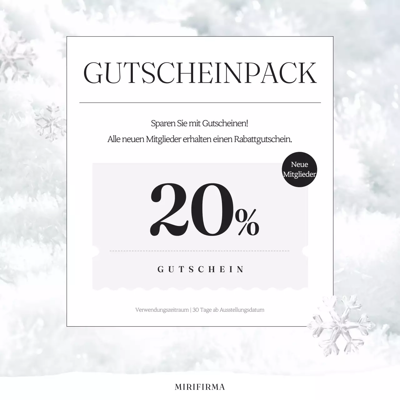 Minimalistische Marketinganzeige für Wintermarken in Weiß