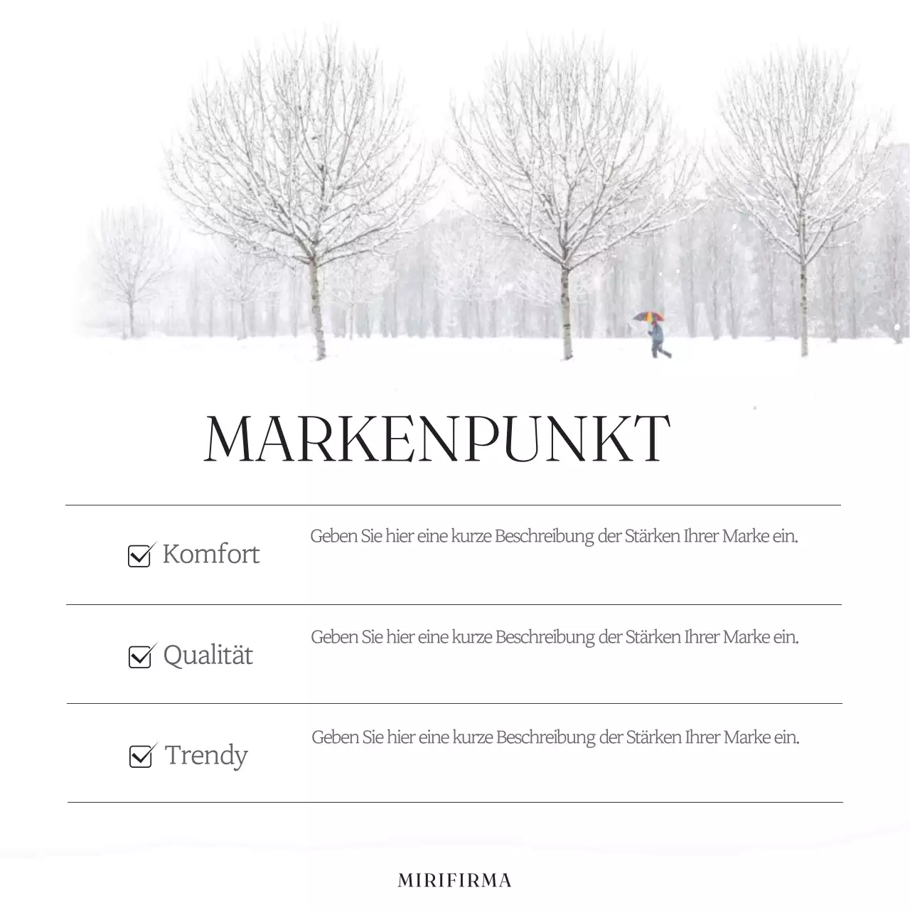 Minimalistische Marketinganzeige für Wintermarken in Weiß