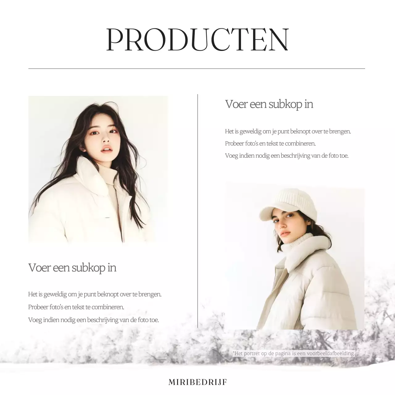 Minimalistische winter merk marketing advertentie in wit