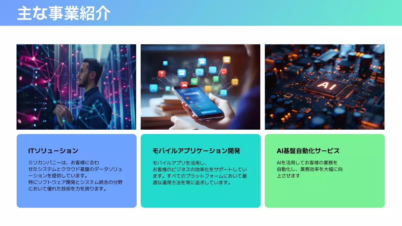 青 シンプル 会社案内 資料 プレゼンテーション