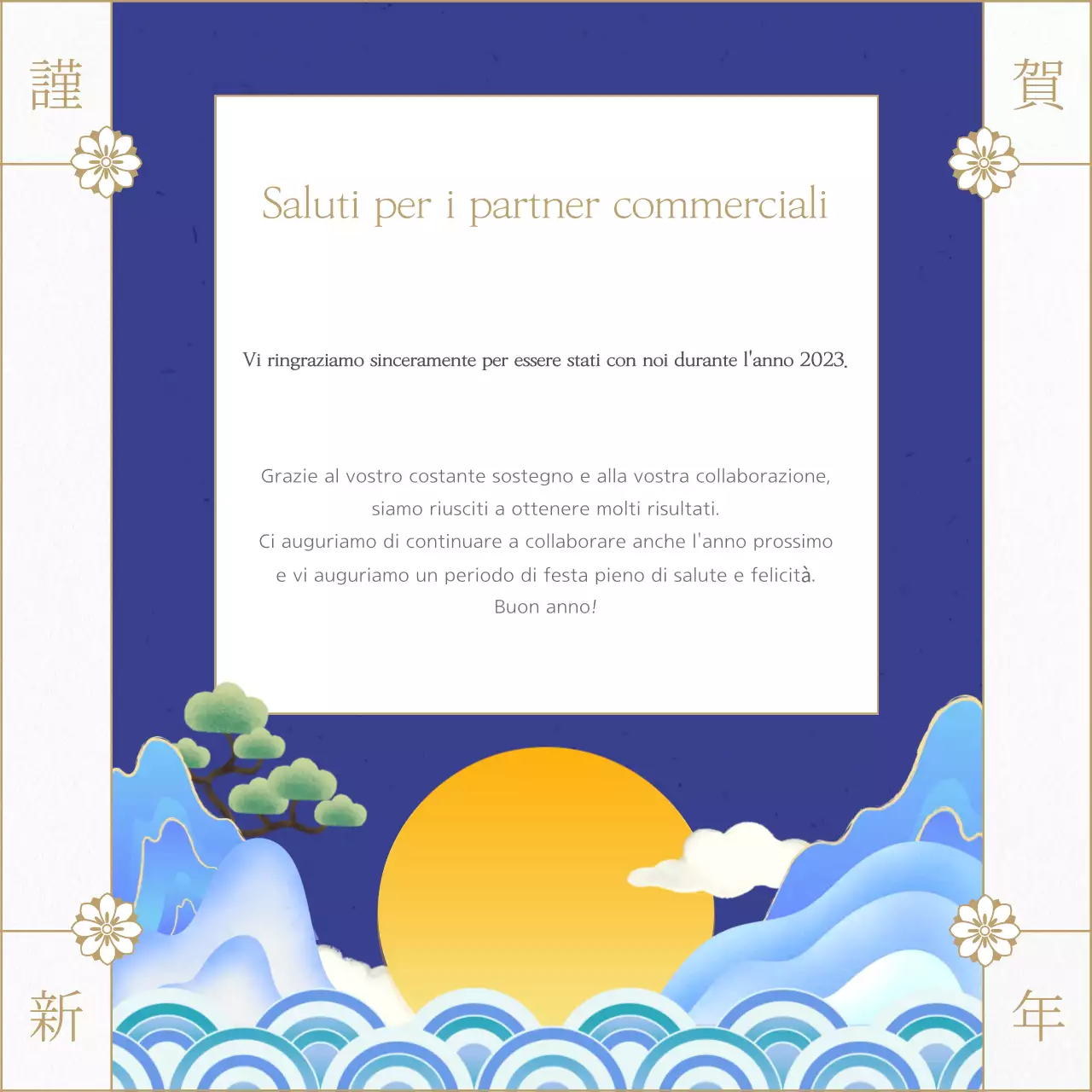 Una raccolta di auguri tradizionali in blu per l'anno nuovo