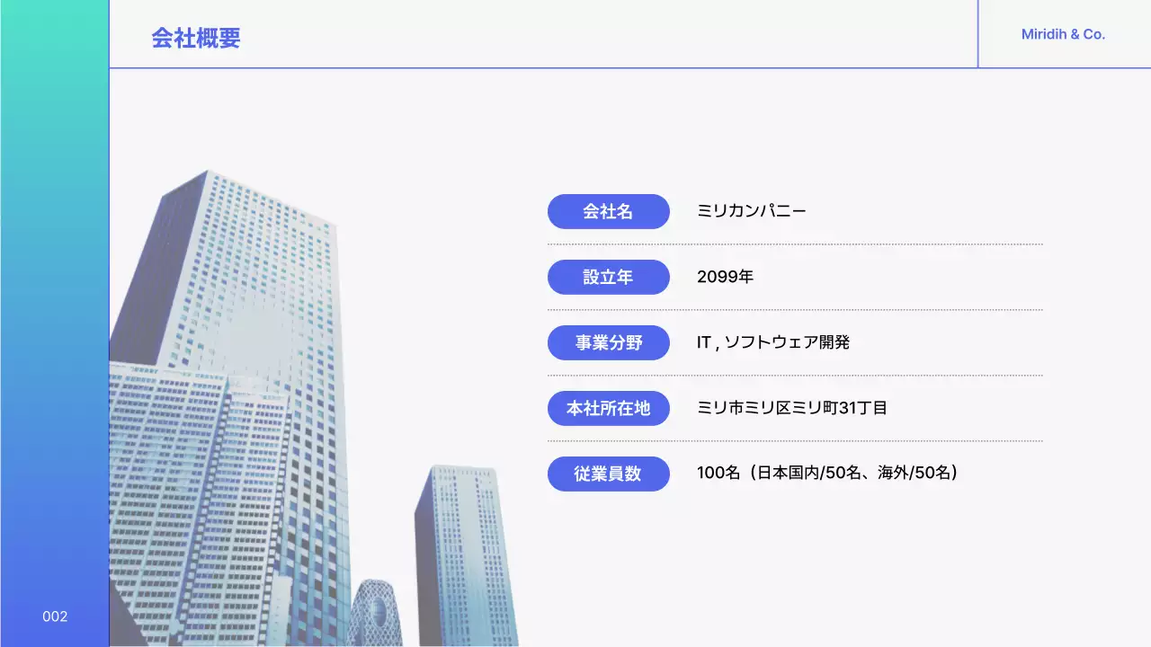 青 シンプル 会社紹介 プレゼンテーション