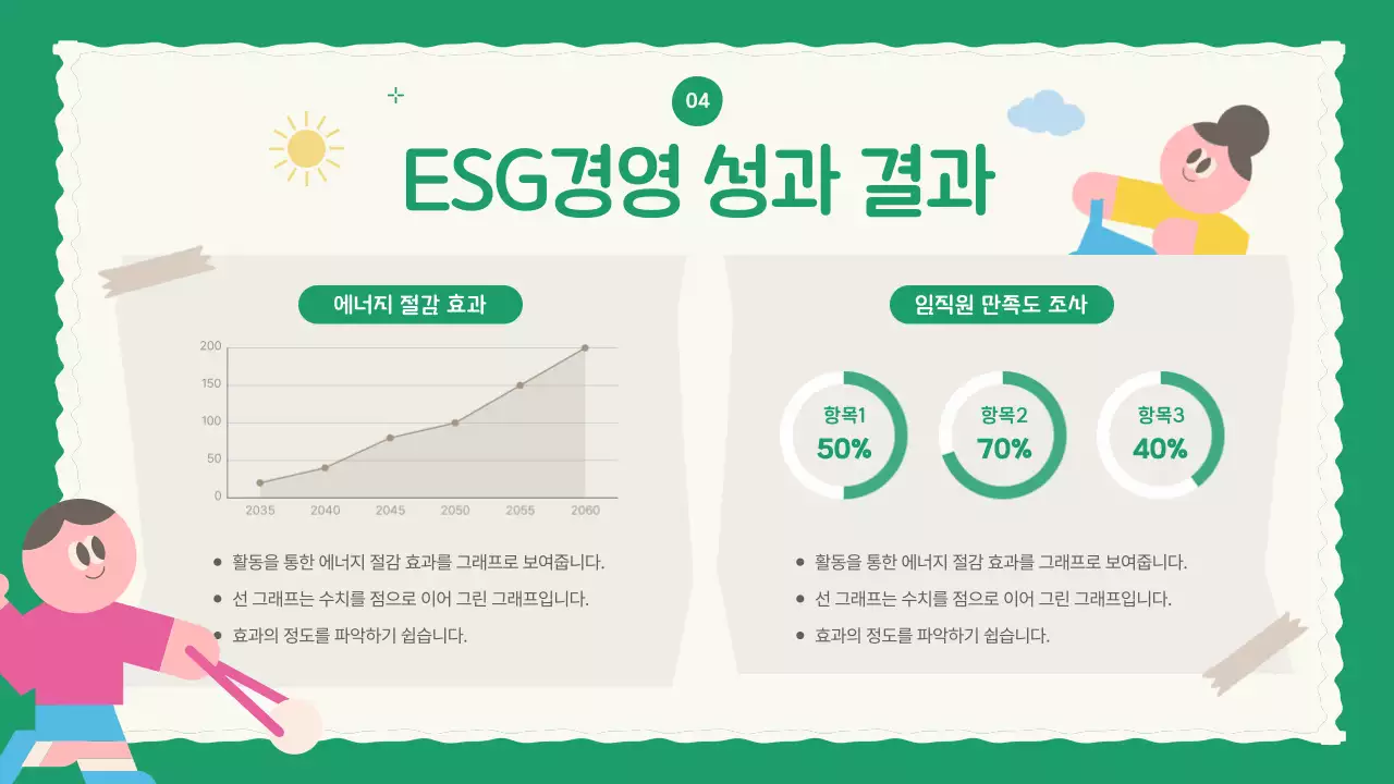 초록색의 아기자기한 기업 ESG활동 보고서