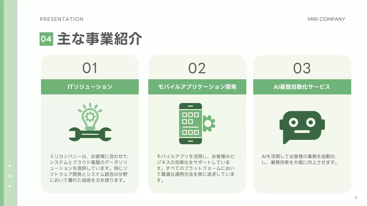 緑 シンプル 会社 プレゼンテーション