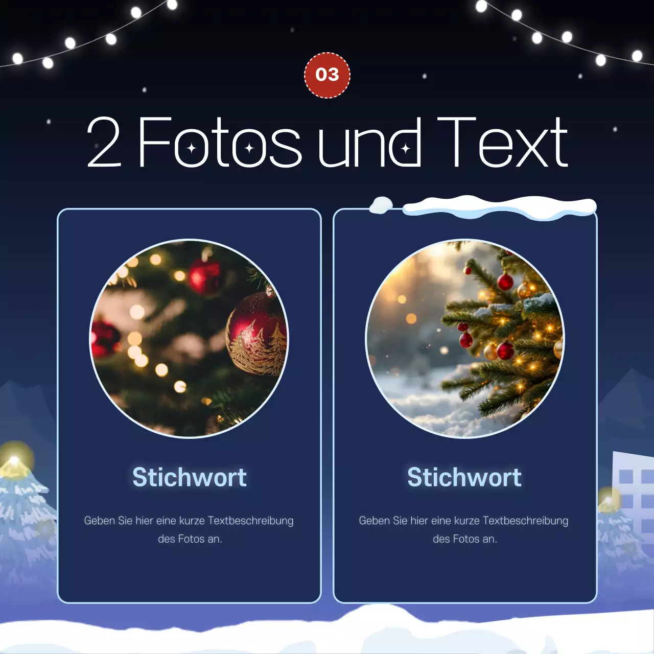 Werbung für eine Winterveranstaltung in Marineblau