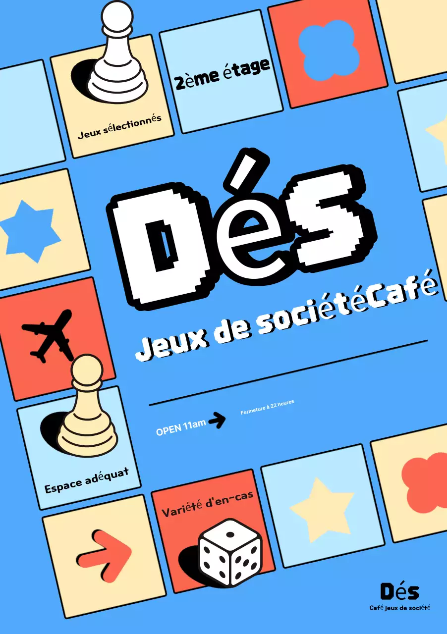 Promouvoir votre café de jeux de société rétro bleu clair