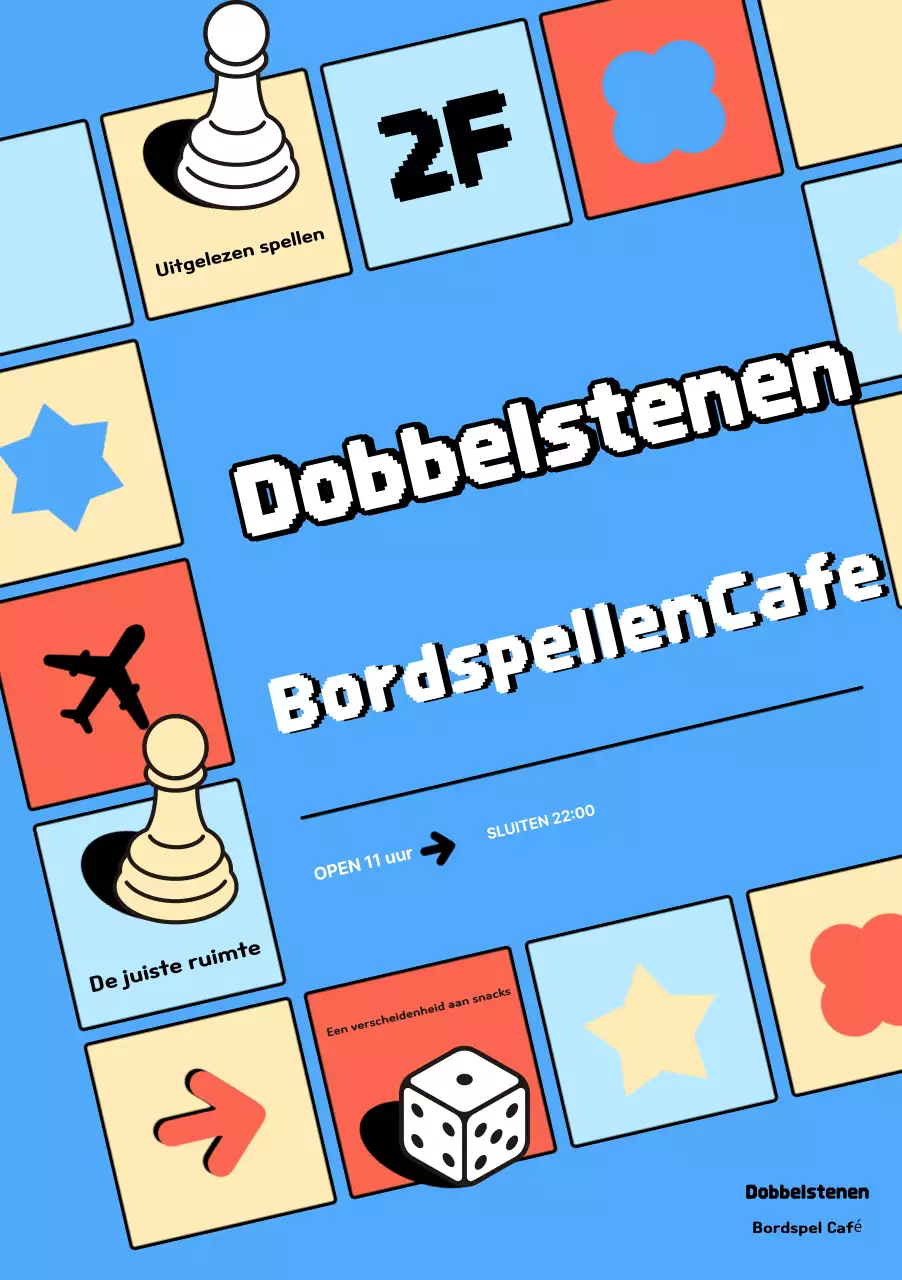 Promoot je lichtblauwe retro bordspellencafé