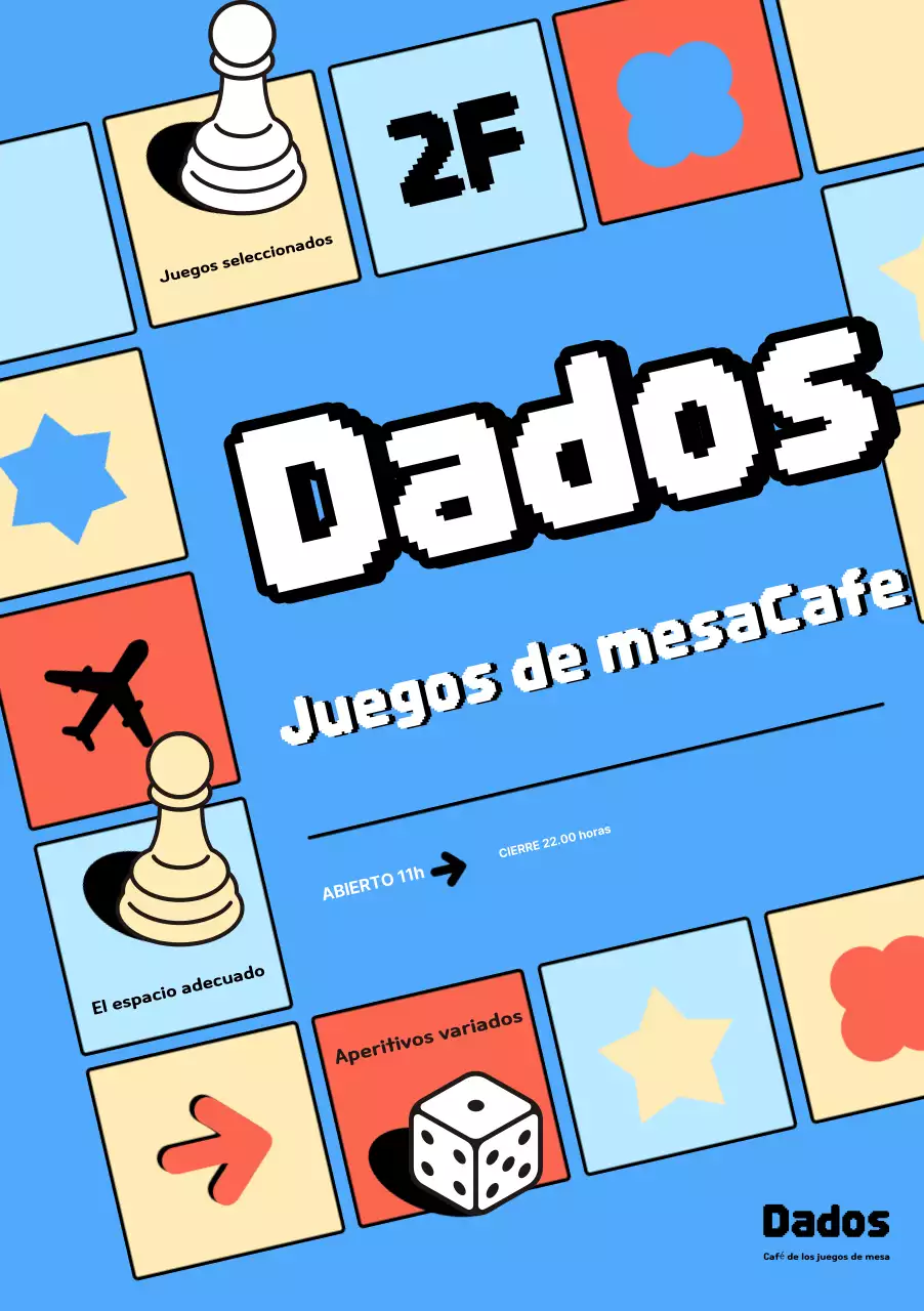 Promociona tu cafetería de juegos de mesa retro azul claro