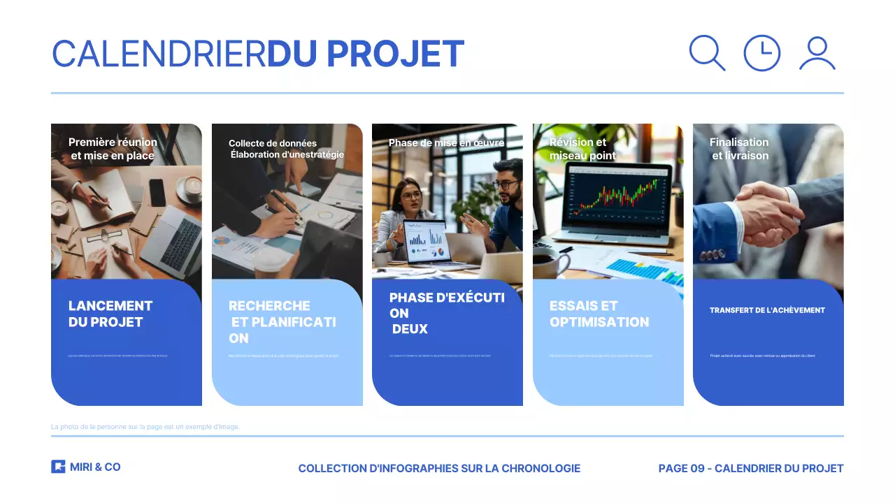 Présentation d'une collection d'infographies sur la ligne du temps avec des styles de conception variés, allant de l'amusant à l'épuré