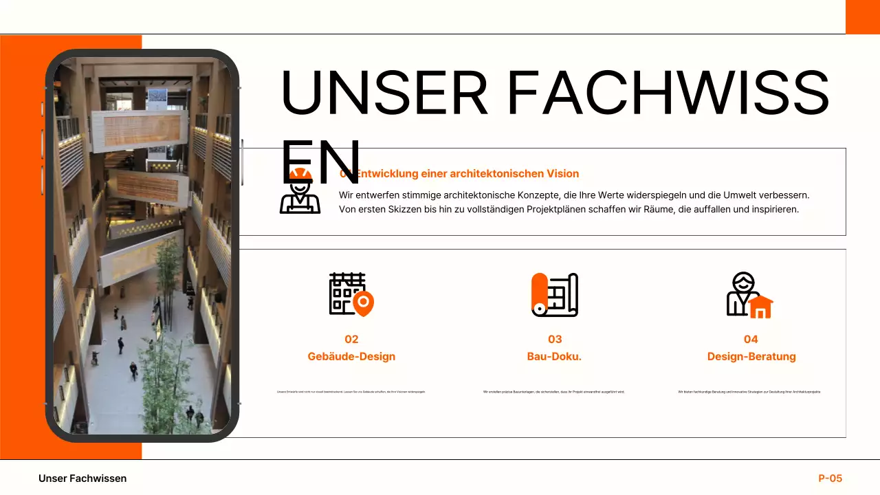 orangefarbenes Portfolio moderner Architektur