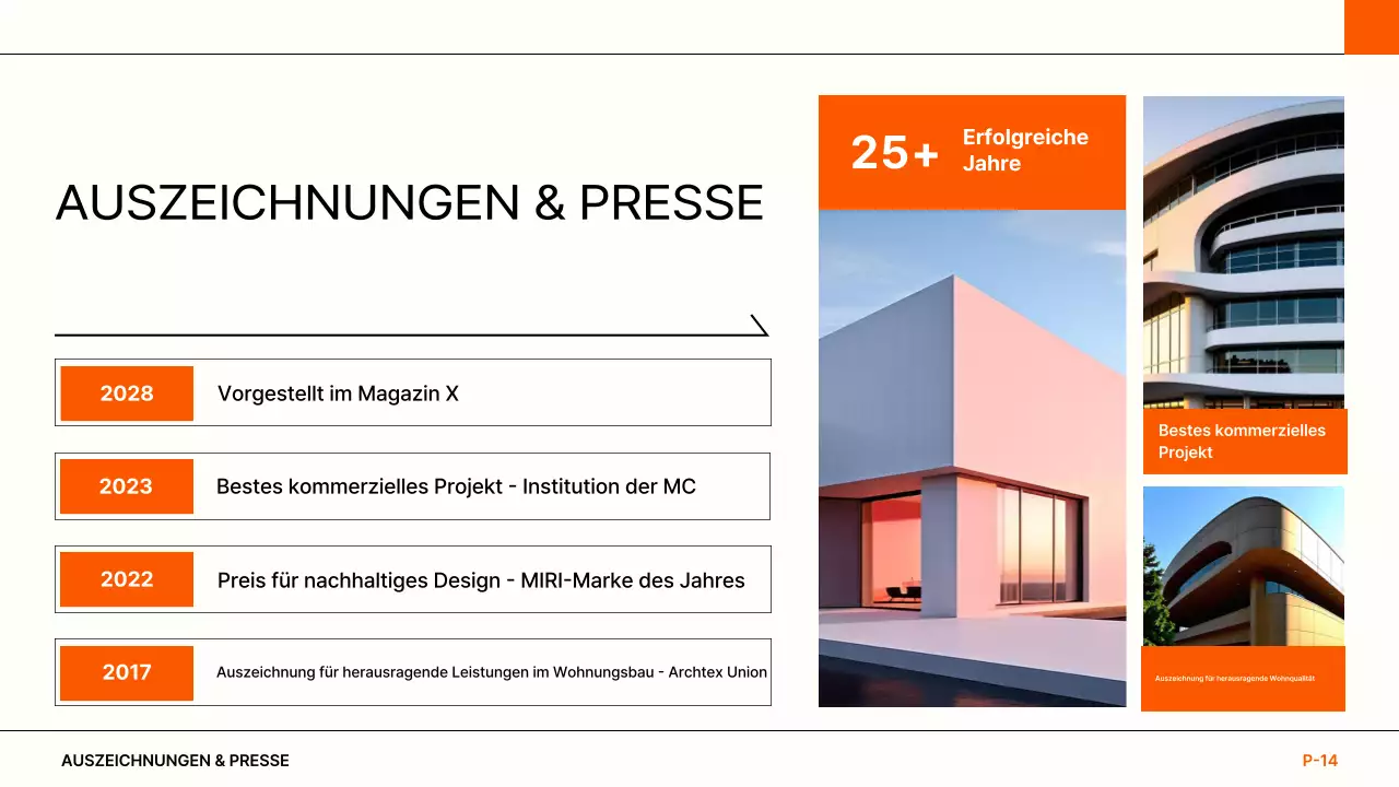 orangefarbenes Portfolio moderner Architektur