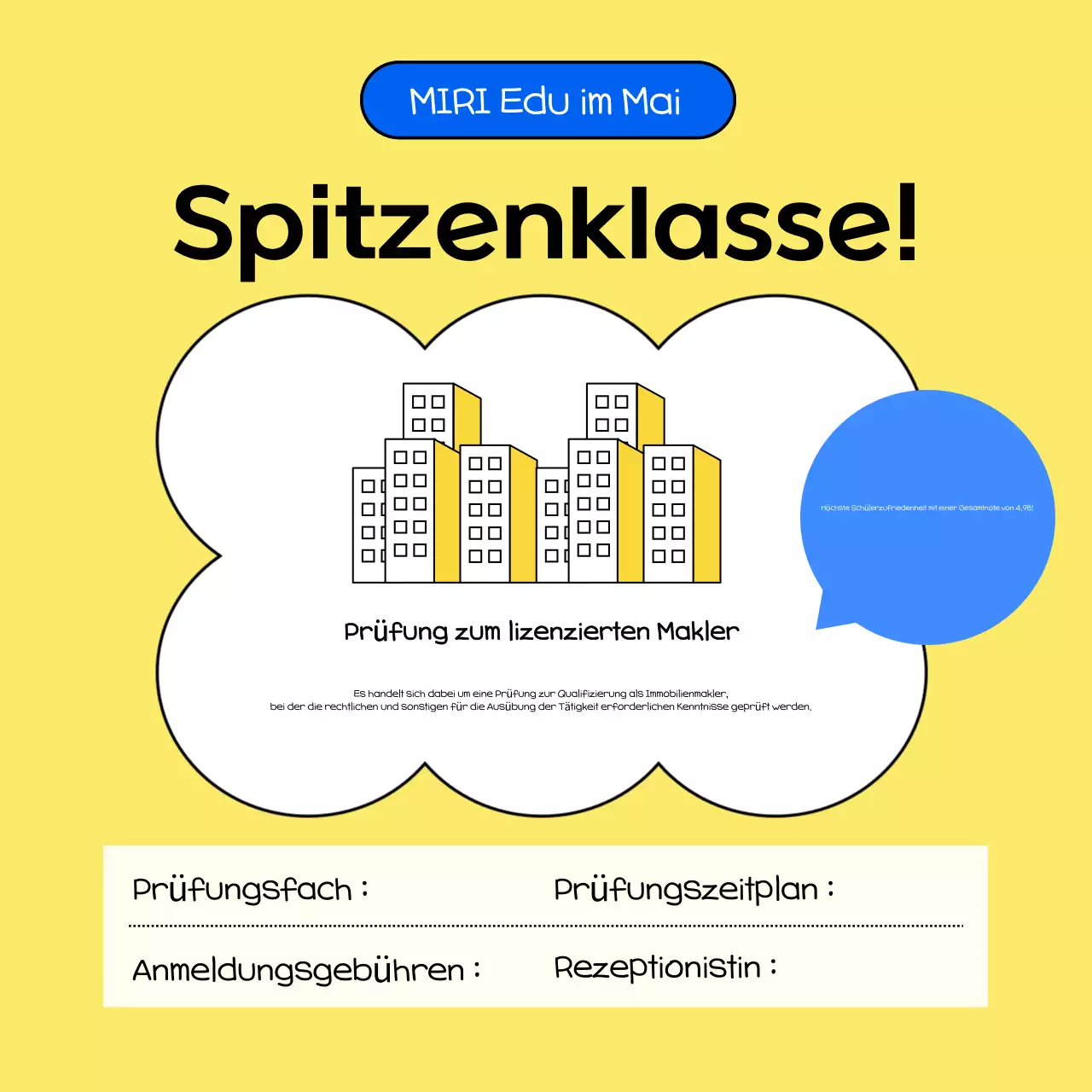 Gelbe Anzeige für saubere Zeugnisse