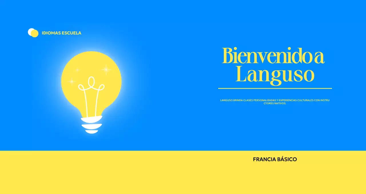 Promocionar una escuela moderna de idiomas extranjeros con ilustraciones de bombillas