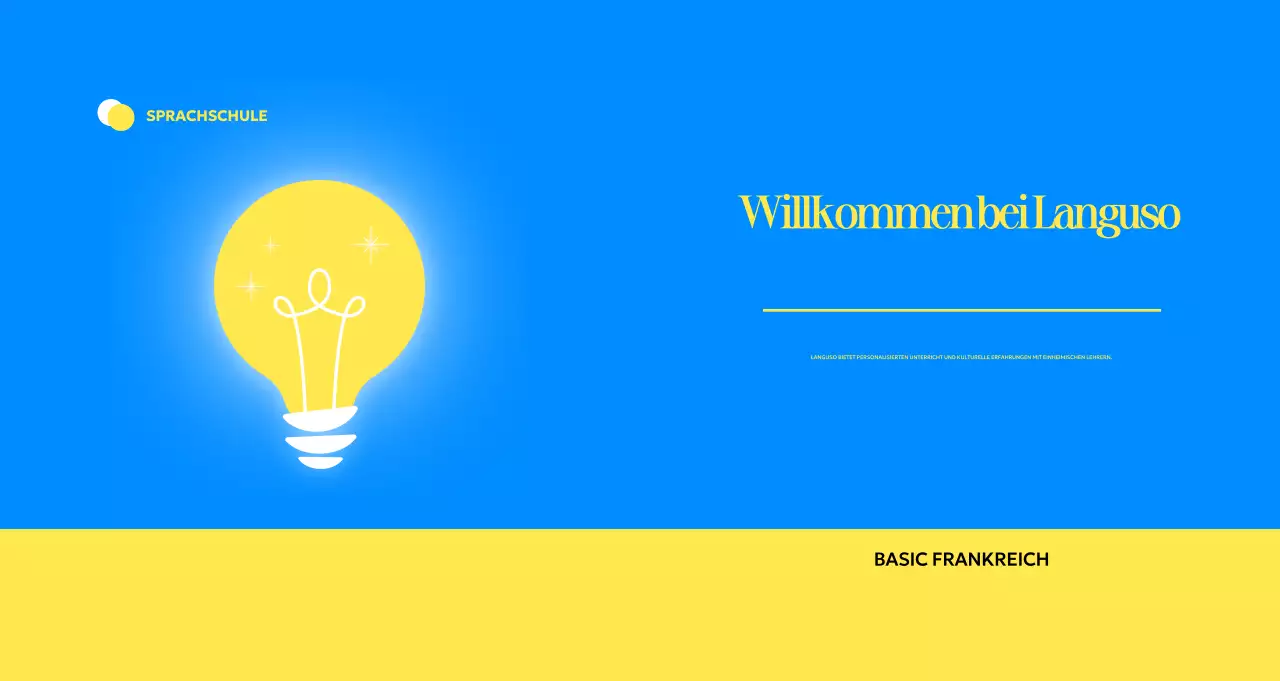 Werbung für eine moderne Fremdsprachenschule mit Glühbirnen-Illustrationen
