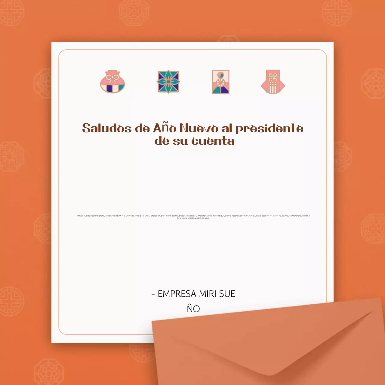 Felicitación tradicional de Año Nuevo en naranja