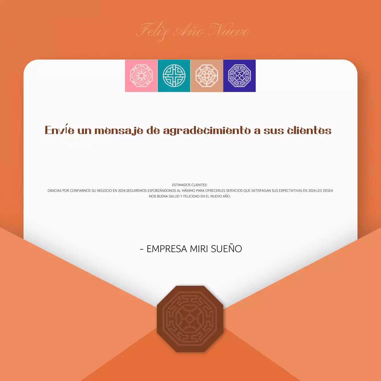 Felicitación tradicional de Año Nuevo en naranja