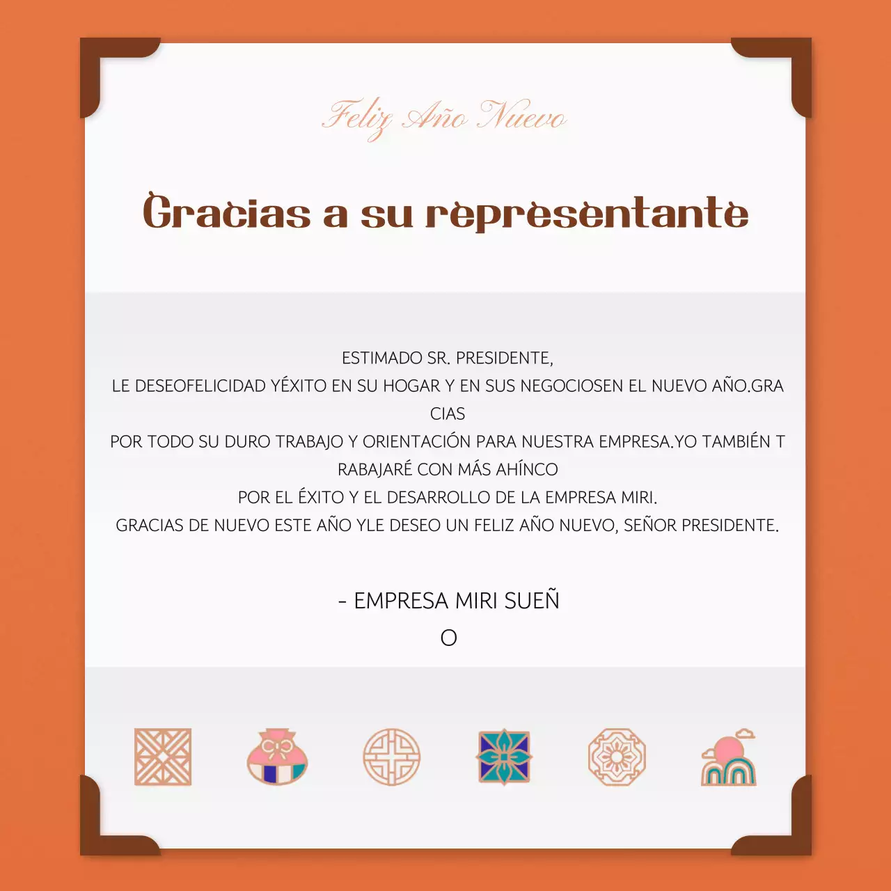 Felicitación tradicional de Año Nuevo en naranja