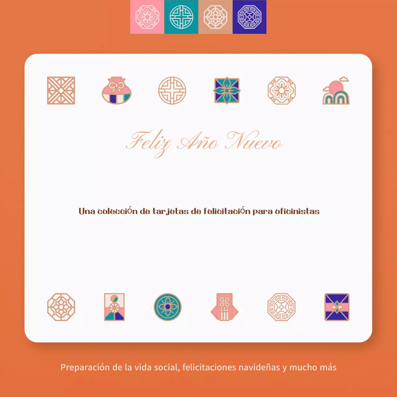 Felicitación tradicional de Año Nuevo en naranja