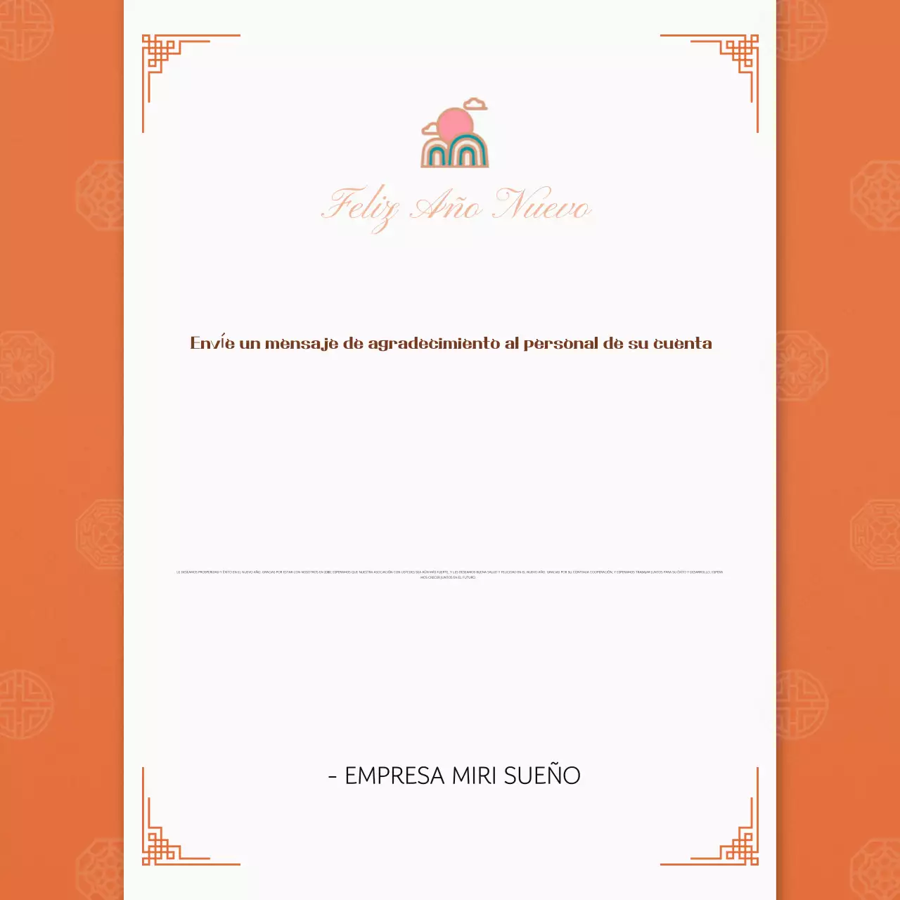 Felicitación tradicional de Año Nuevo en naranja