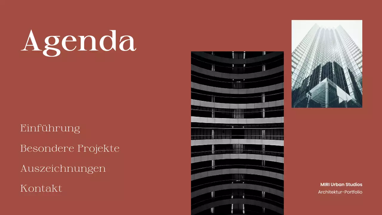 Rotbraunes Portfolio moderner Architektur