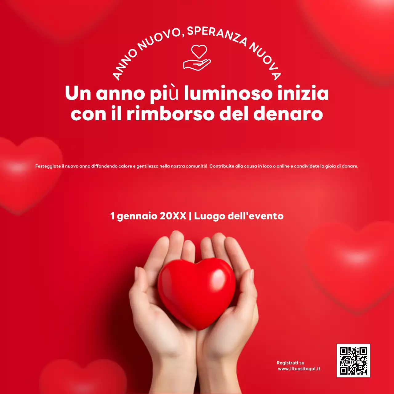 invito rosso moderno per beneficenza