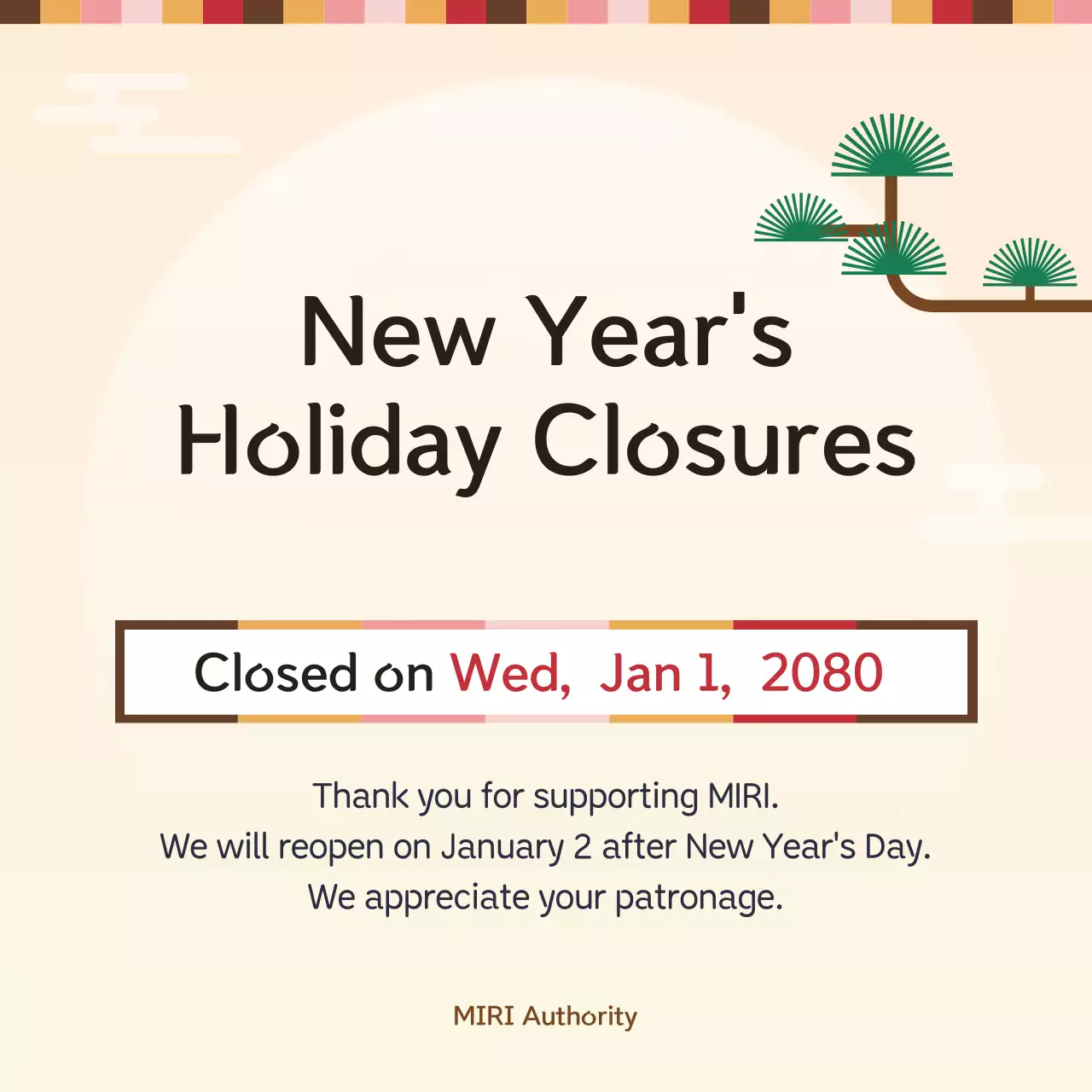 Aviso de feriado tradicional bege Postagem de mídia social