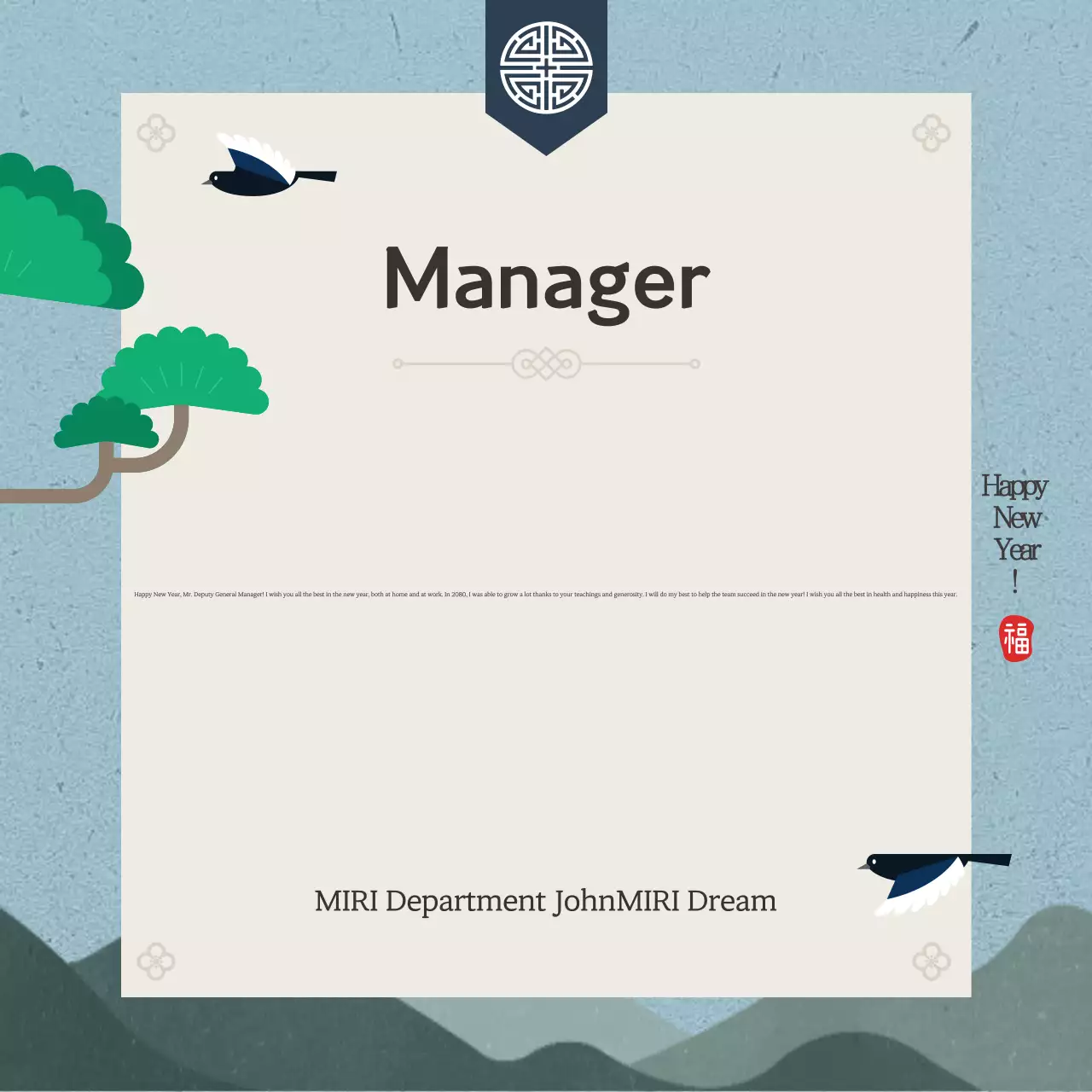 Convite azul tradicional de saudações de ano novo Instagram Carousel