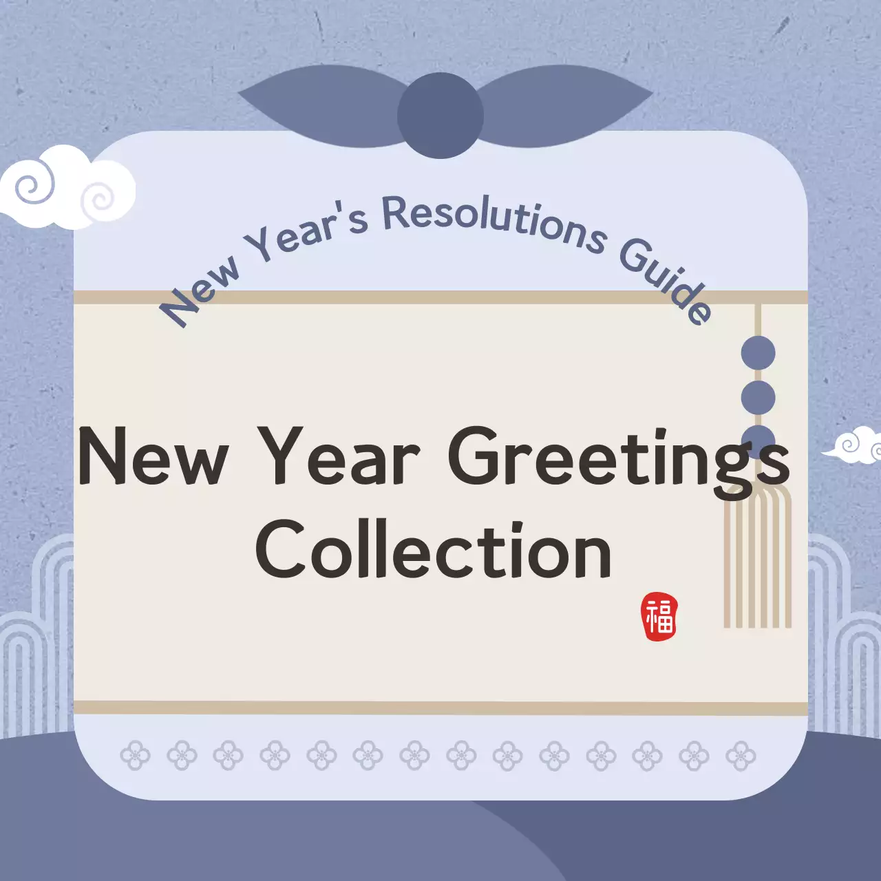 Convite azul tradicional de saudações de ano novo Instagram Carousel