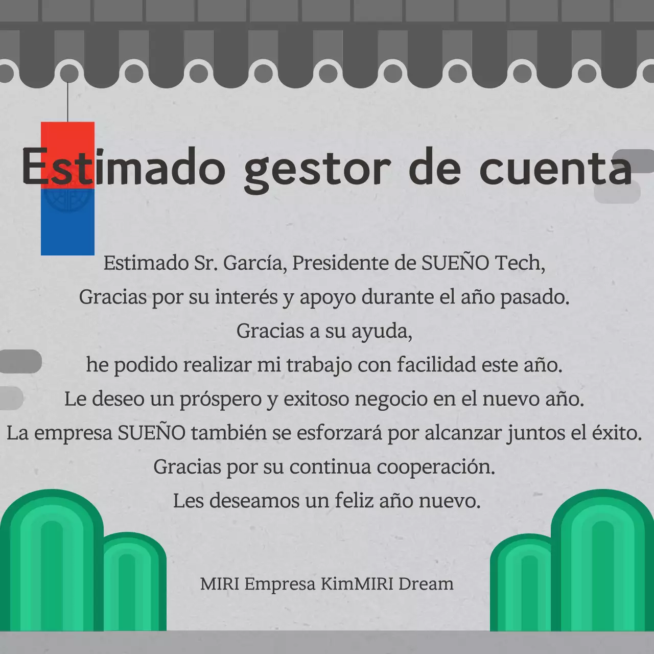 Planificar una felicitación de Año Nuevo gris y tradicional