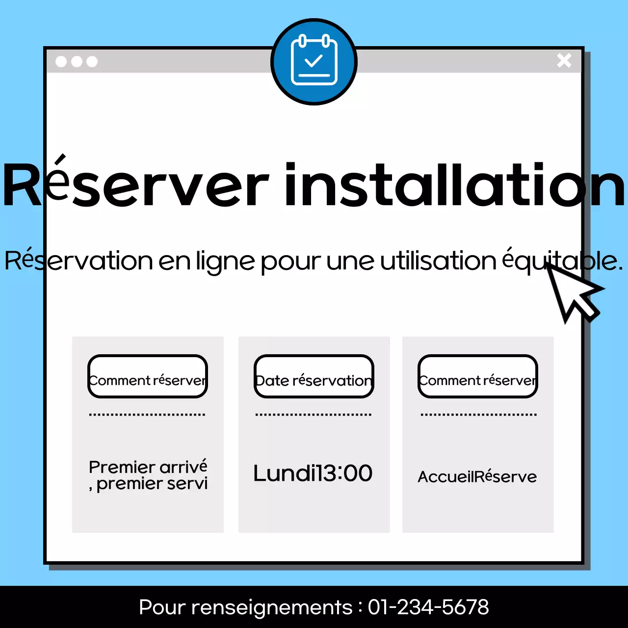 Instructions de réservation bleu clair et propre