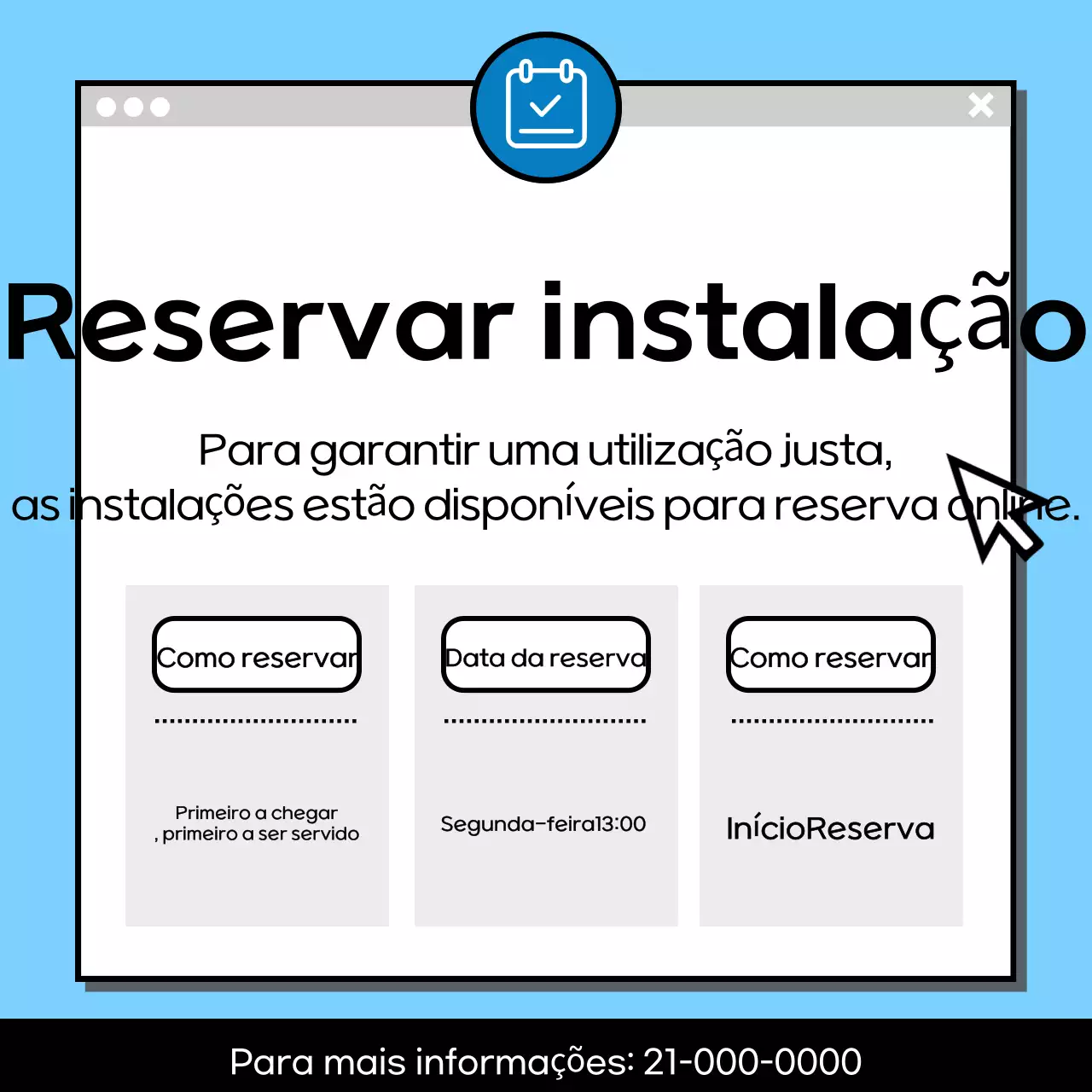 Instruções de reserva azul claro e limpo