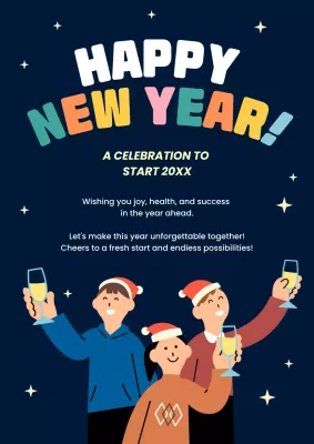 Navy Modern New Year's Card Poster