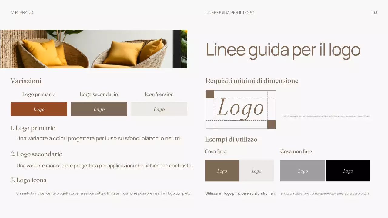 Manuale delle linee guida del marchio per un design d'interni neutro e di tendenza