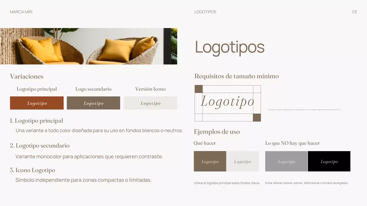 Manual de directrices de marca para un diseño de interiores neutro y moderno
