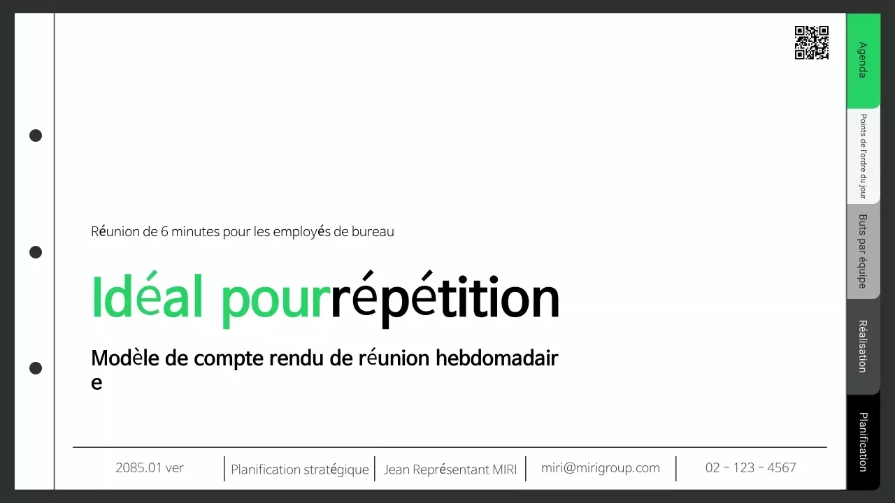 Abrégé de planification Procès-verbal de la réunion sur le lieu de travail propre