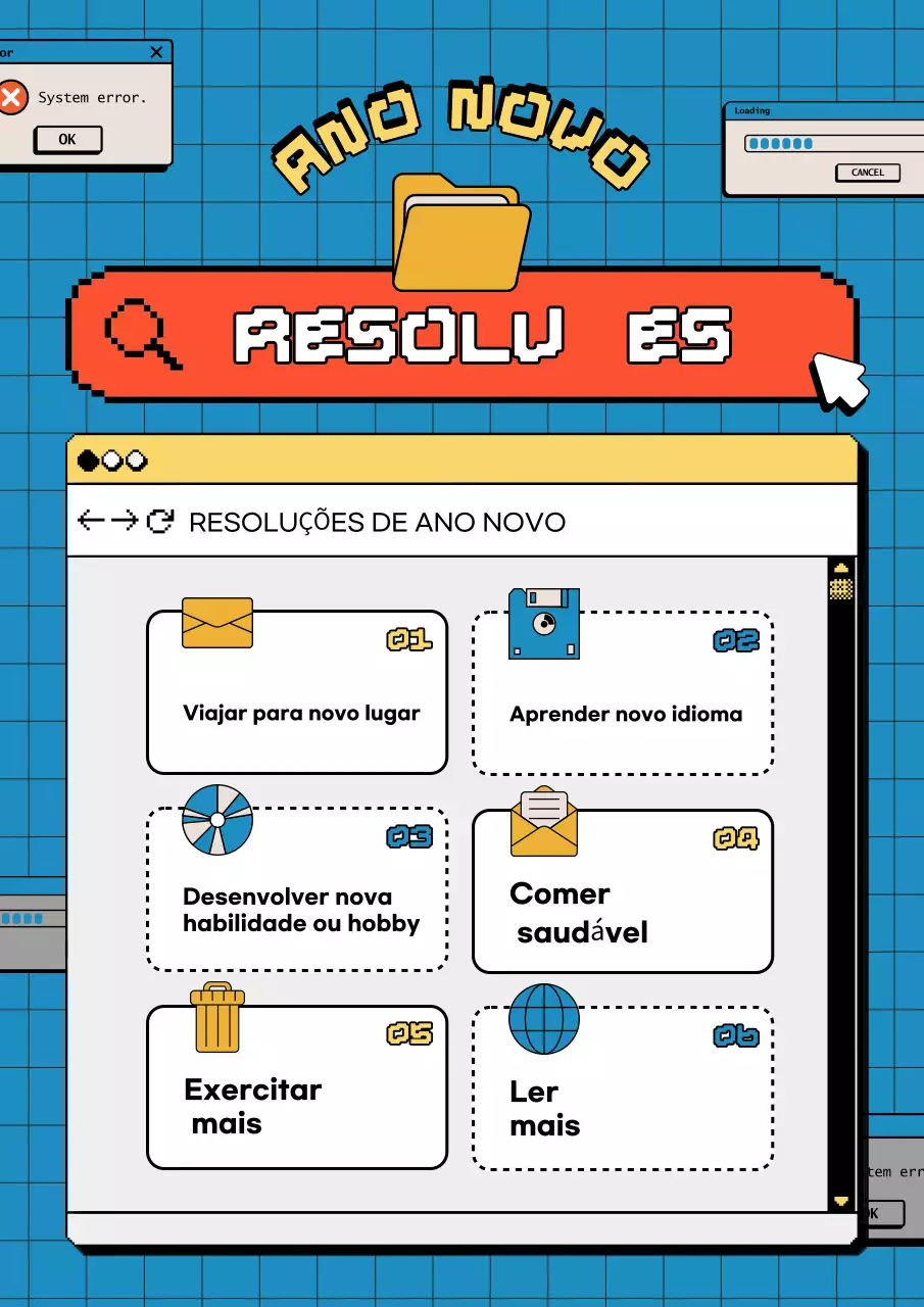 agenda de resoluções retro azul
