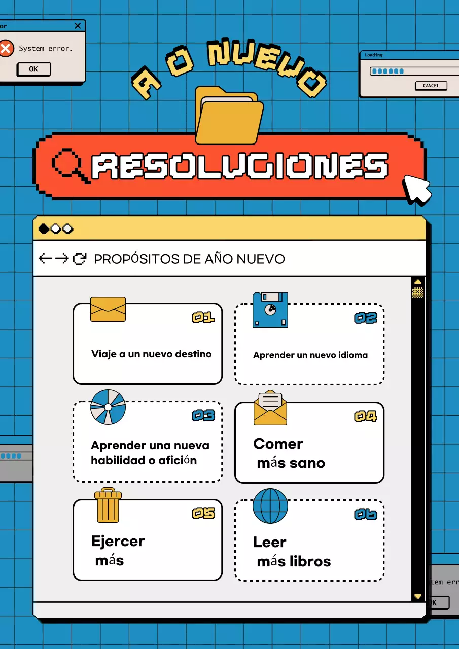 planificador de propósitos retro azul