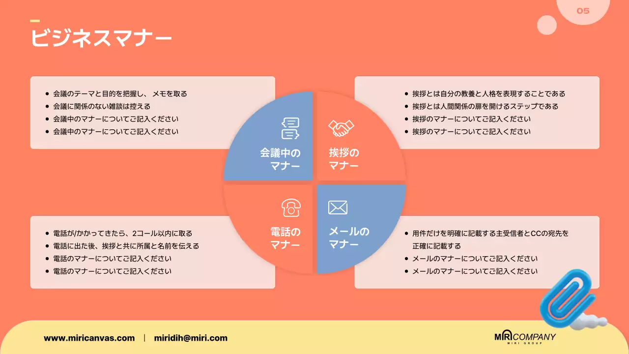 オレンジ 手書き 企業 研修資料 プレゼンテーション