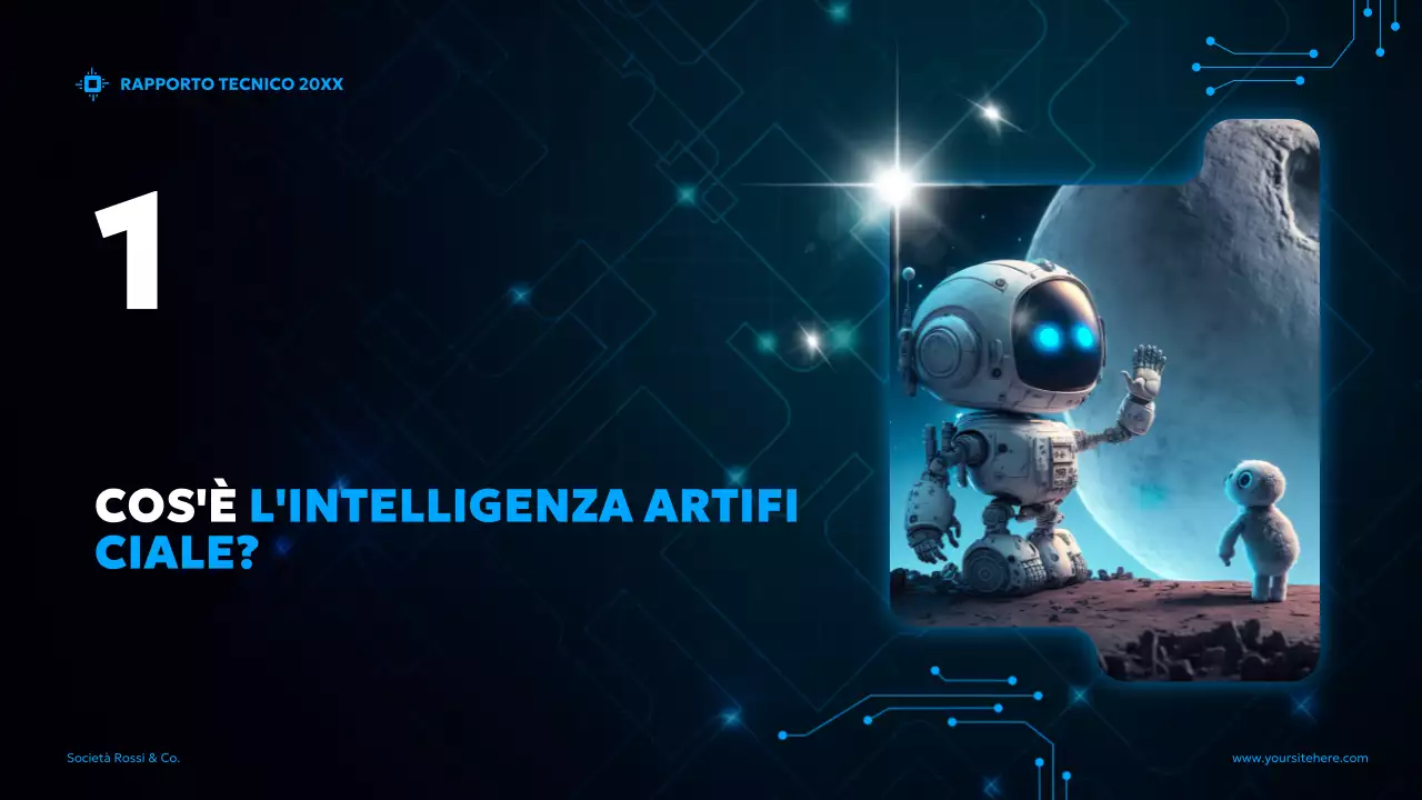 documento di rapporto sull'IA futuristica blu