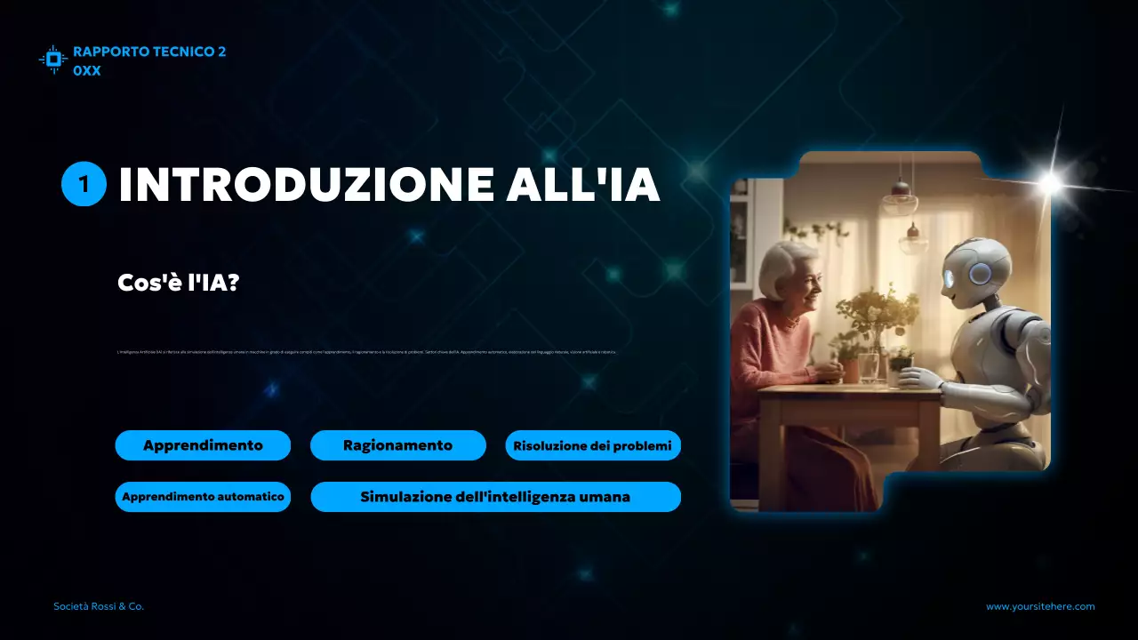 documento di rapporto sull'IA futuristica blu