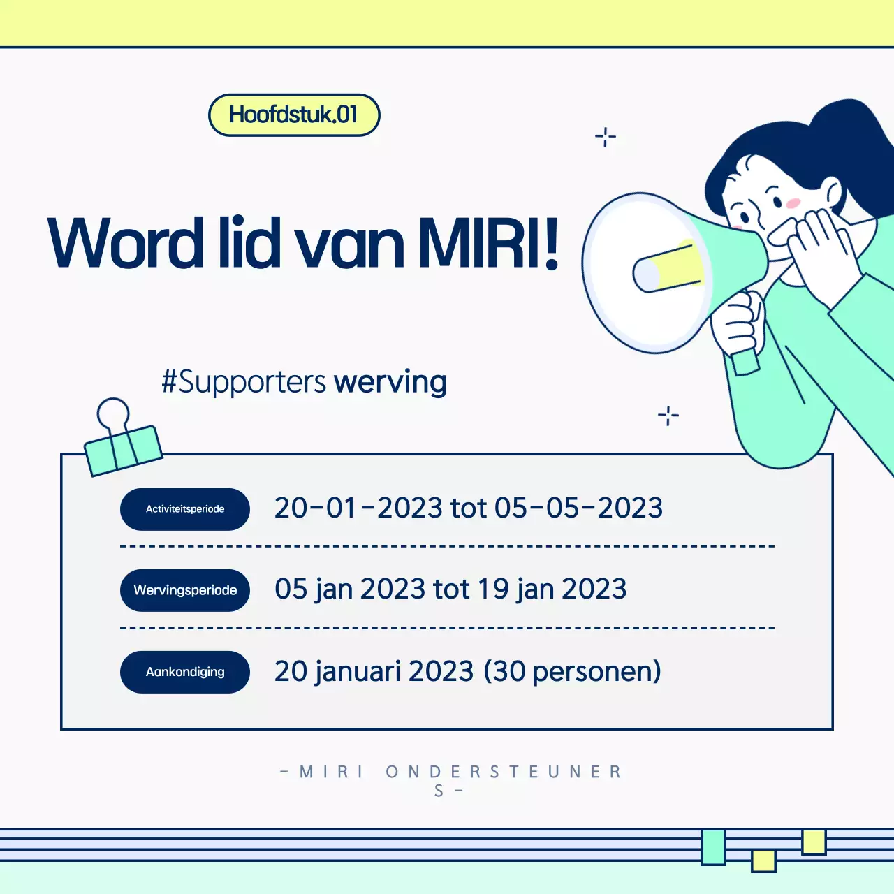 Werf supporters met een leuk kleurenschema in chartreuse en mint