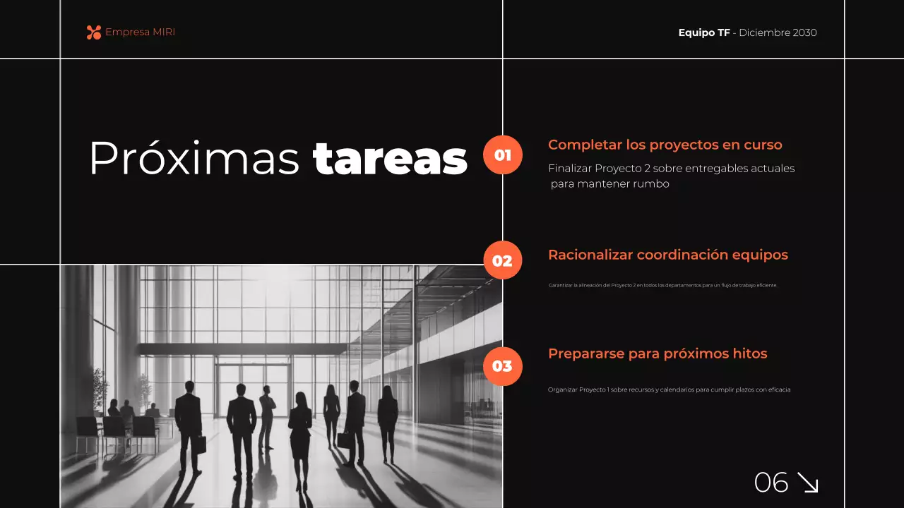 negro y naranja presentación moderna del informe comercial mensual