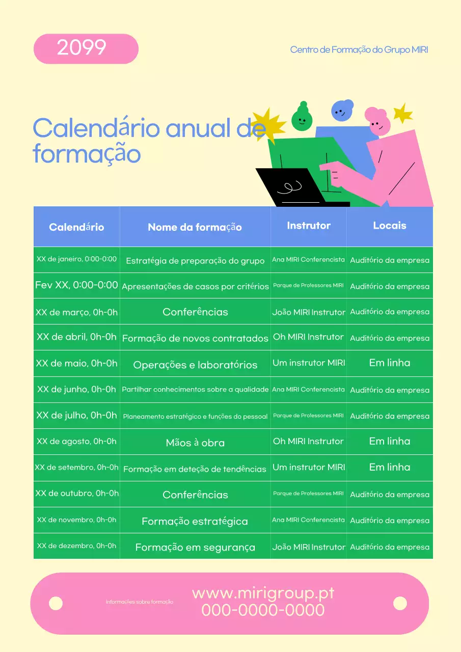 Calendário de treino simples amarelo