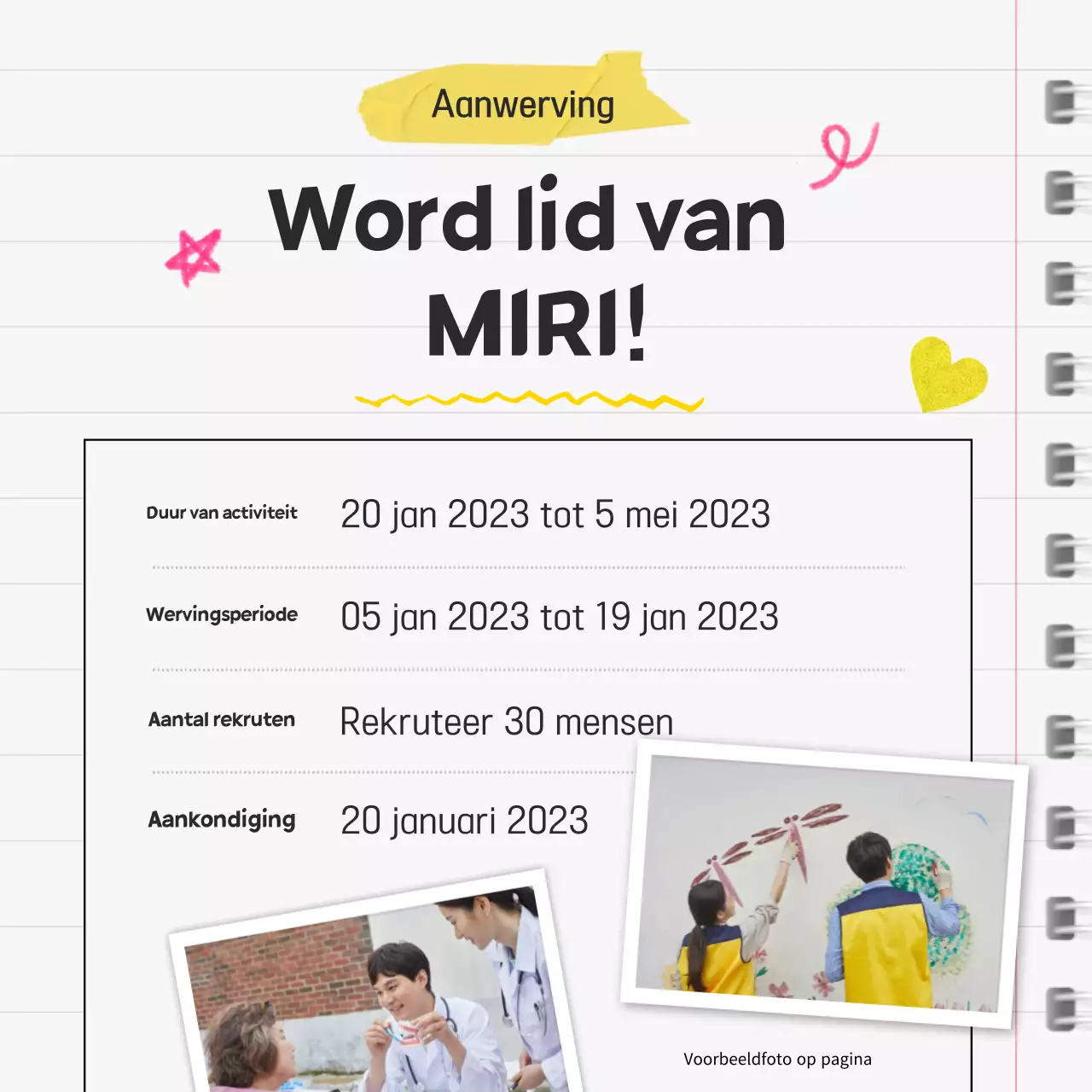 Gele eenvoudige ondersteuners werven