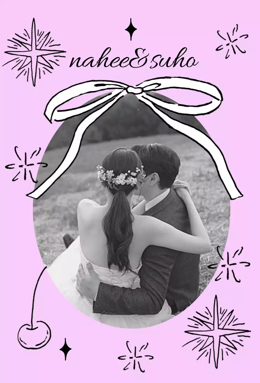 핑크 아기자기한 결혼 초대장