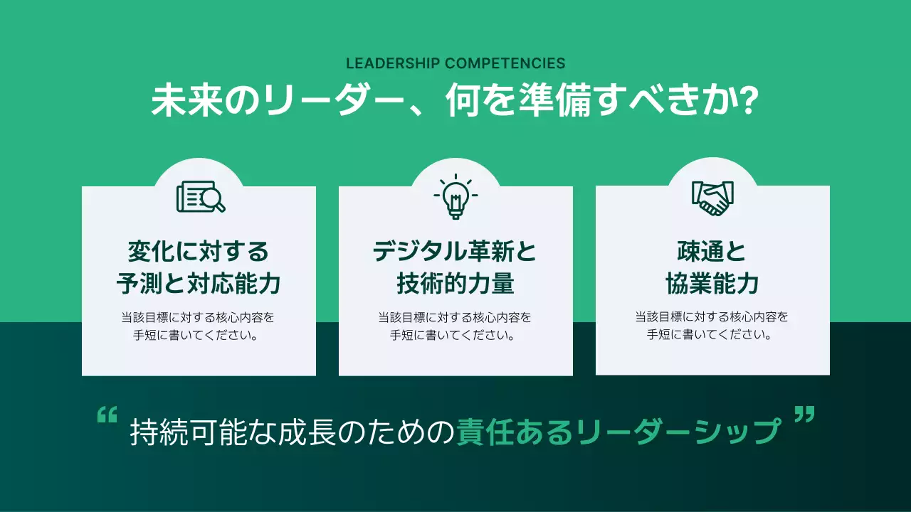 緑 モダン リーダーシップ プレゼンテーション