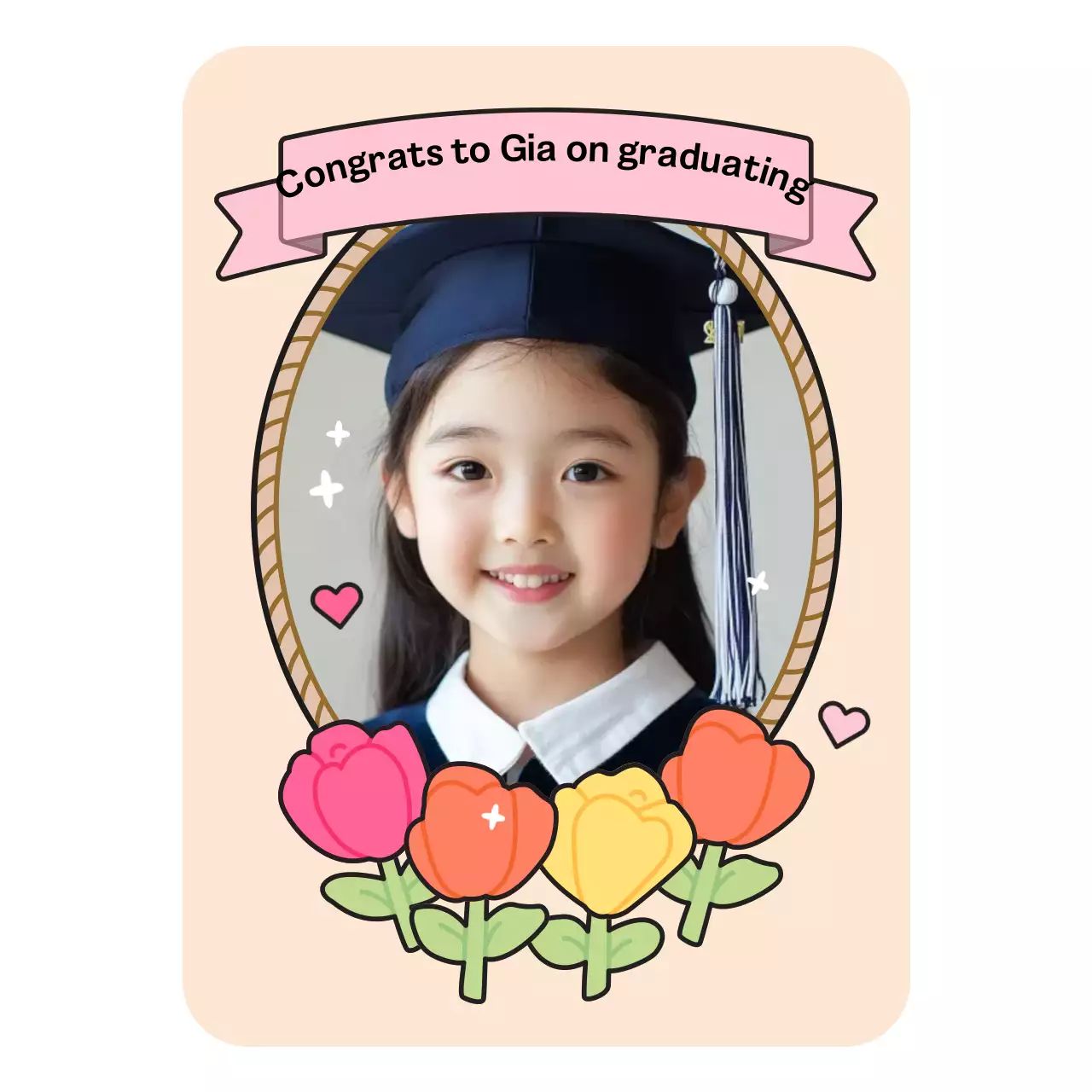 Khung tốt nghiệp với hình minh họa màu be dễ thương