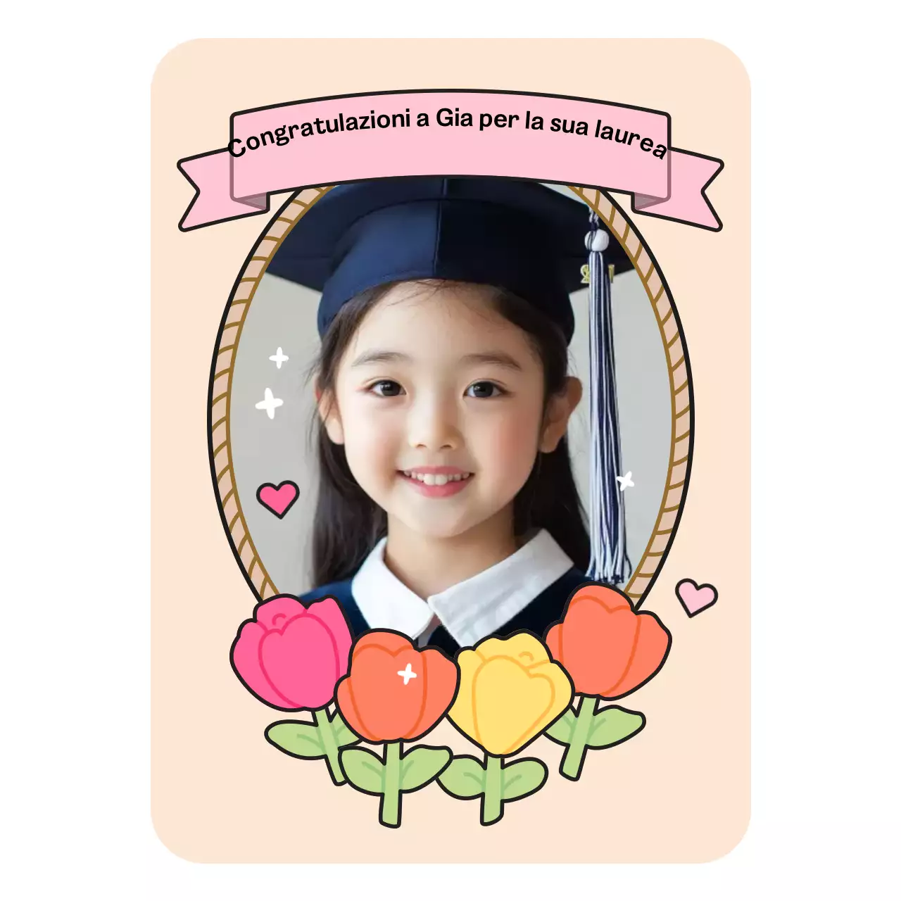 Cornice beige per lauree con illustrazione carina