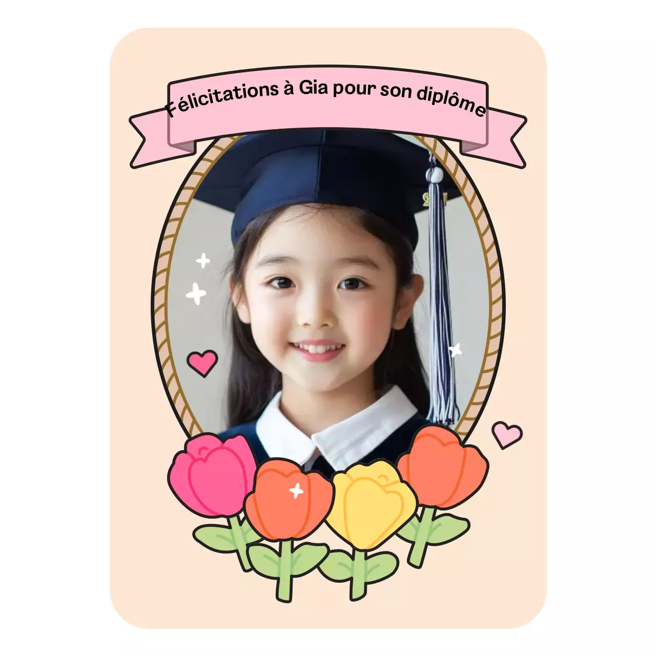 Cadre de graduation beige avec illustration mignonne